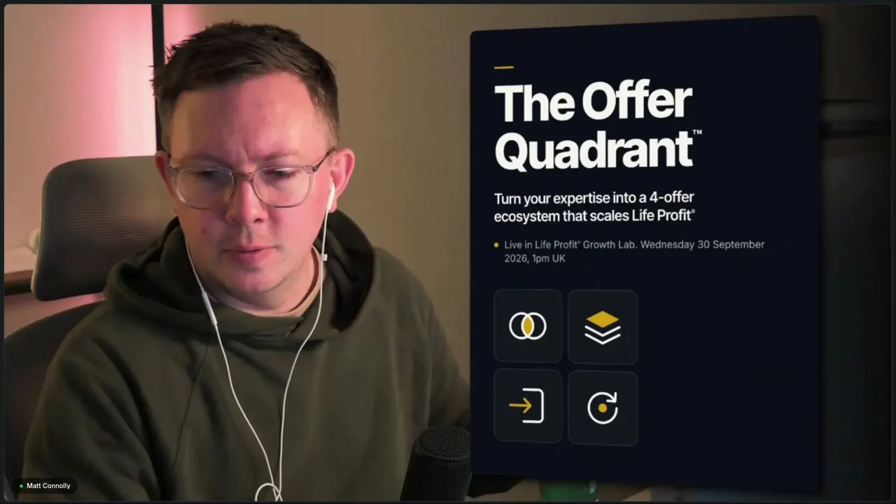 Matt on screen in the Offer Quadrant workshop replay